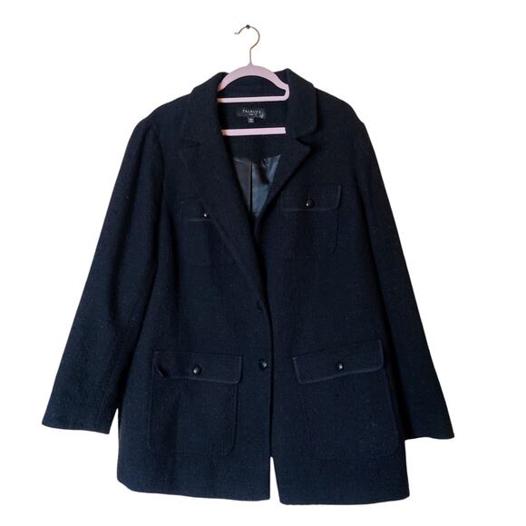 Talbots Plus Grosgrain Ribbon Trim Tweed Preppy Blazer Jacket Black 16W Academia - Picture 3 of 14